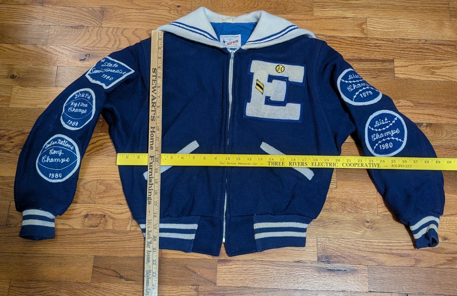 Vintage Butwin Varsity Jacket – Women’s Medium Coat – 1980 Oklahoma Champs Patch