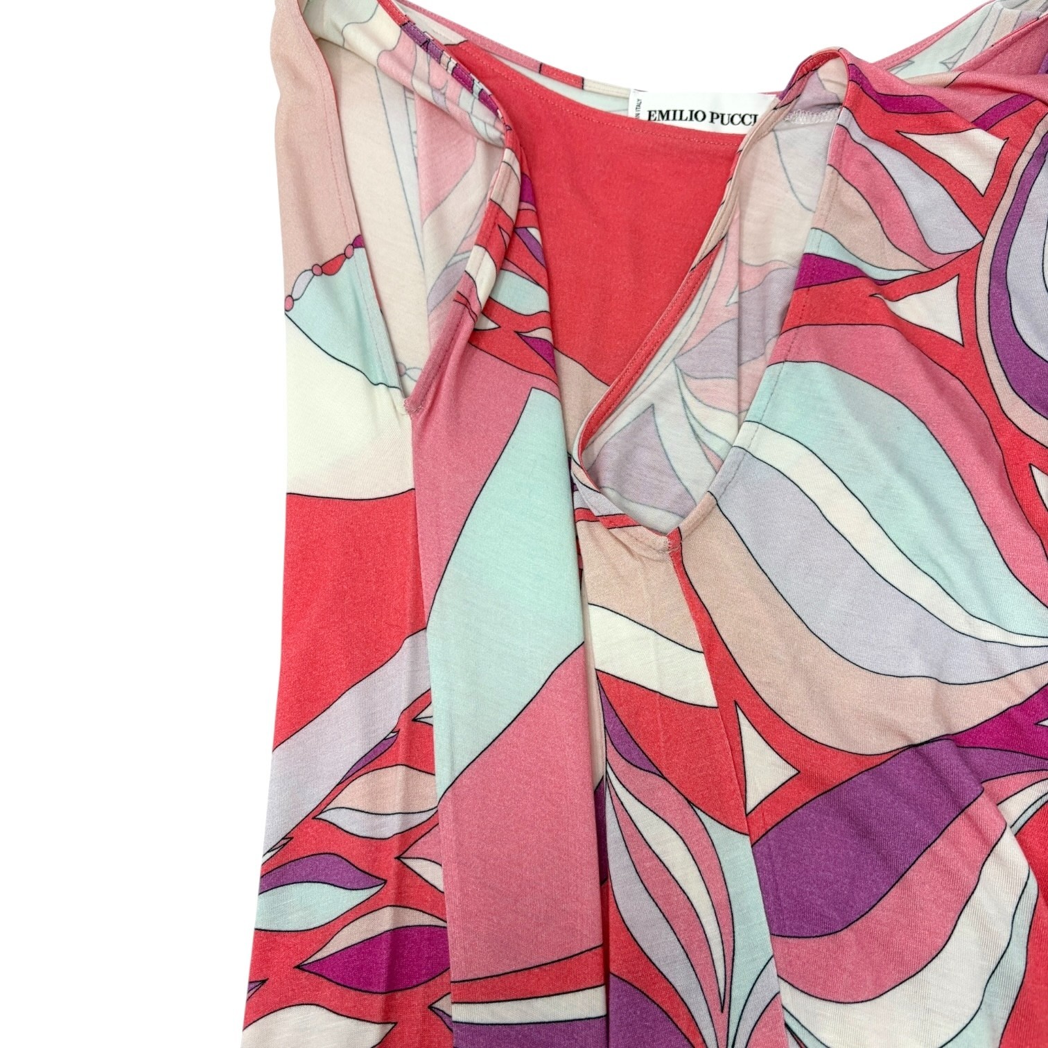 EMILIO PUCCI Vintage Multicolor Abstract Asymmetric Midi Dress #34 Pink 902105