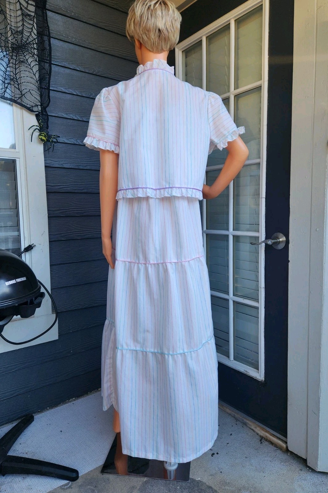 Vtg Brandywine 2-Piece Set Striped Tiered Maxi Prairie Dress & Bolero Jacket M