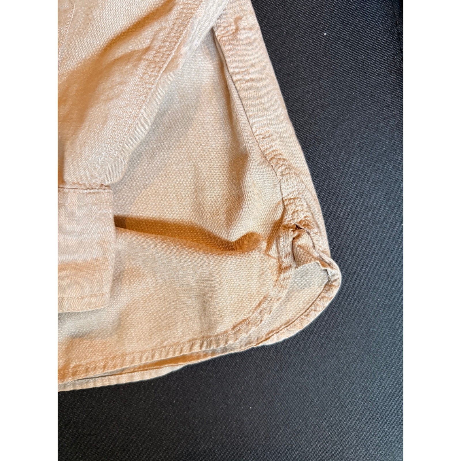 Lands End Womans Tan Cotton Button Down Shirt Long Sleeve L 14-16 Preppy Neutral