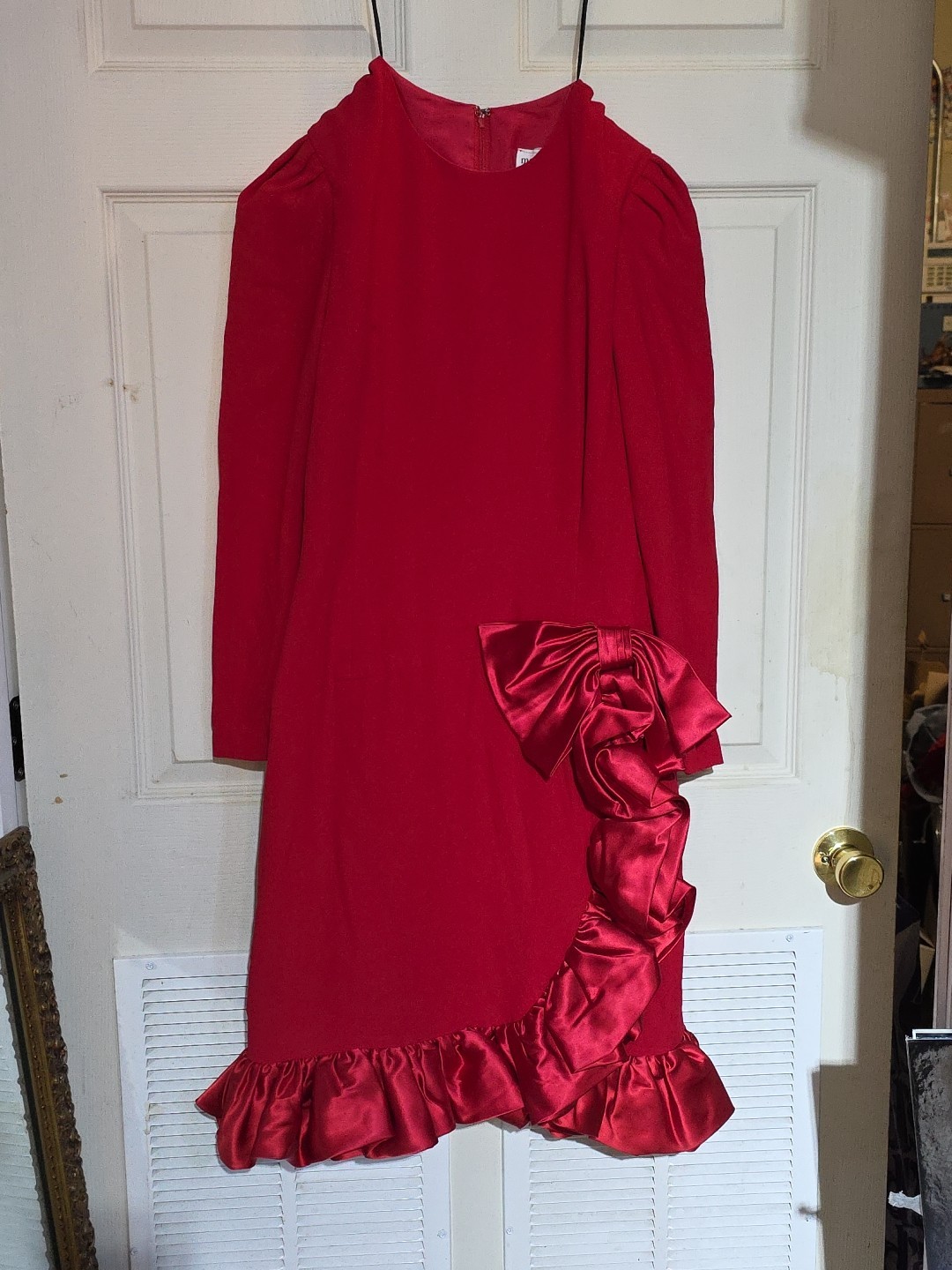 Vintage Morton Myles For The Warrens Size 14 RED Dress BOW Spot On Front!