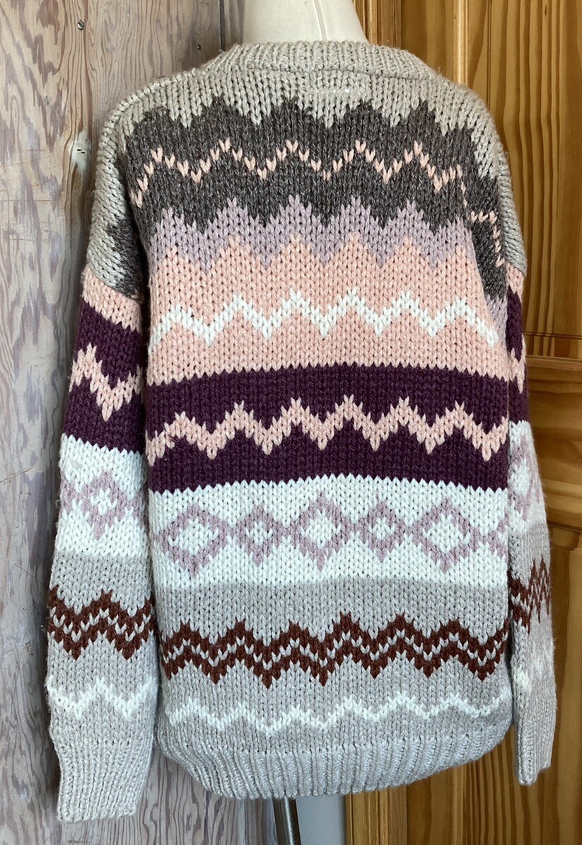 Hand knitted Sweater RETRO Bohemian Native Geometric Vtg Midnight Blues EUC