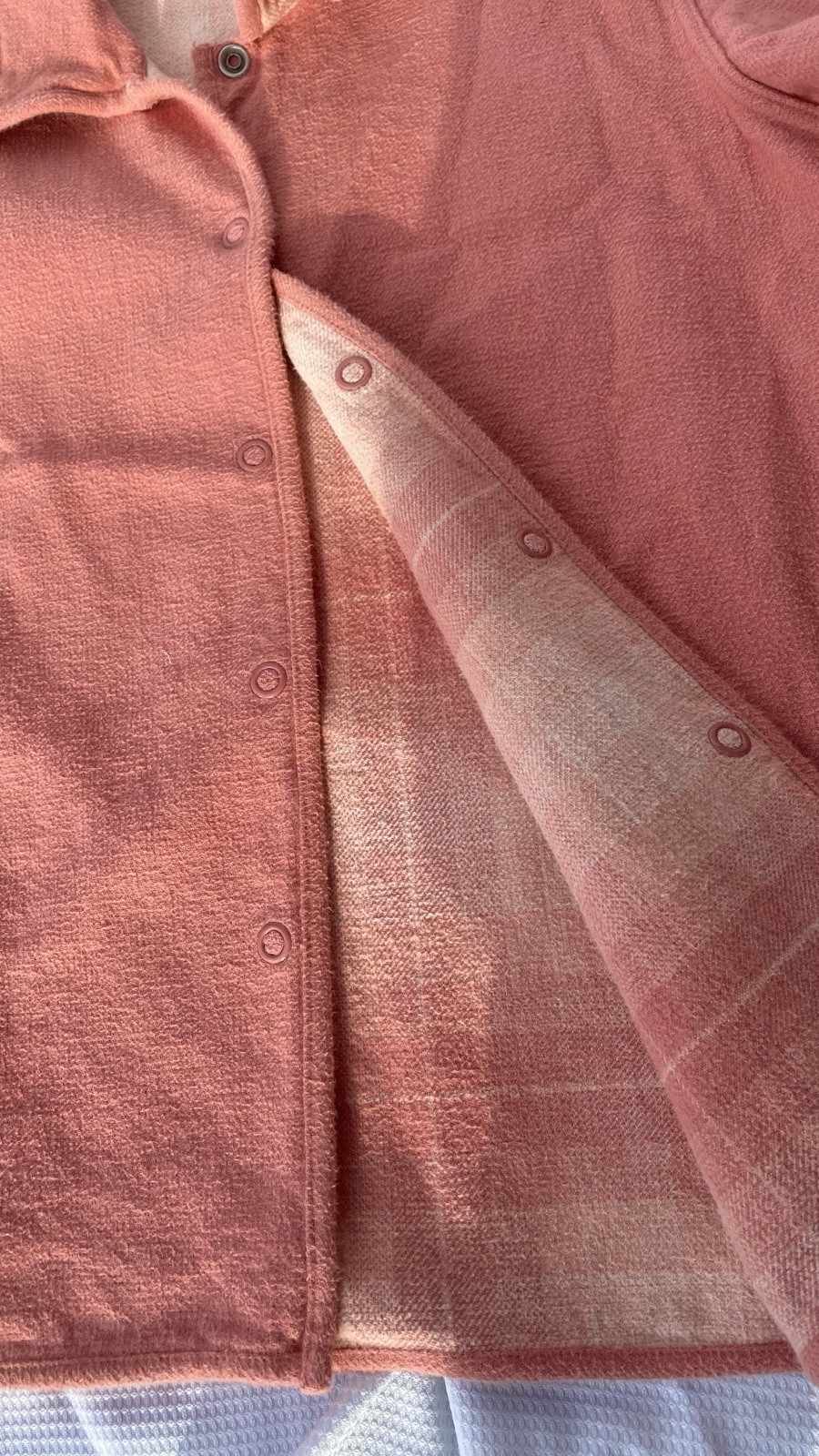 Pink Flannel Plaid Jacket Chore Coat Vintage Reversible Snap Closure