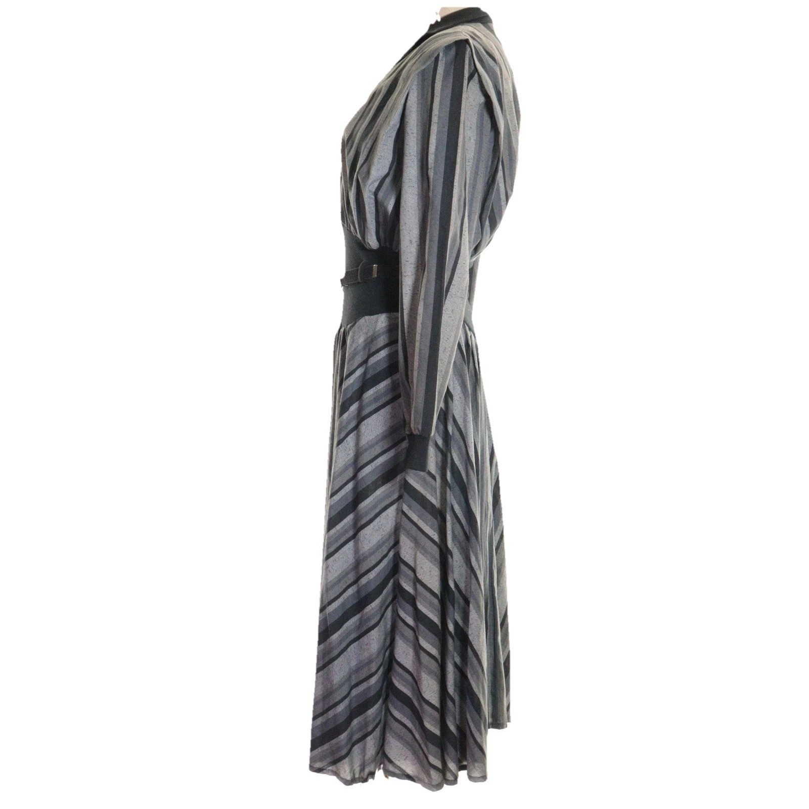 Vintage 70s Striped Dress Retro Office Cotton Casual Chic Women Sz 11/12