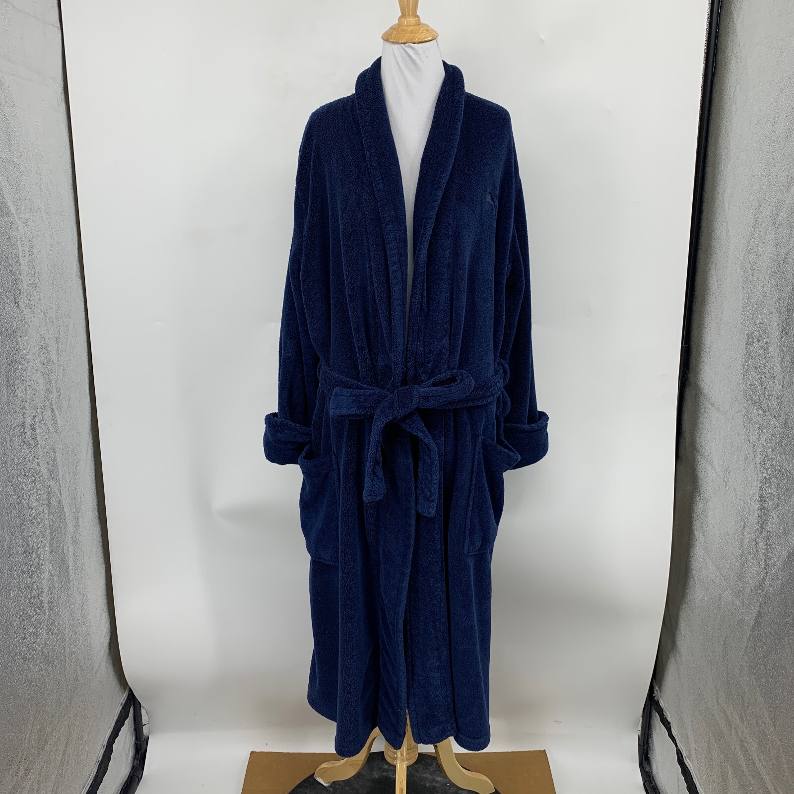 Tommy Bahama Robe Adult S/M Small Medium Navy Fleece Soft Belted Long Bathrobe