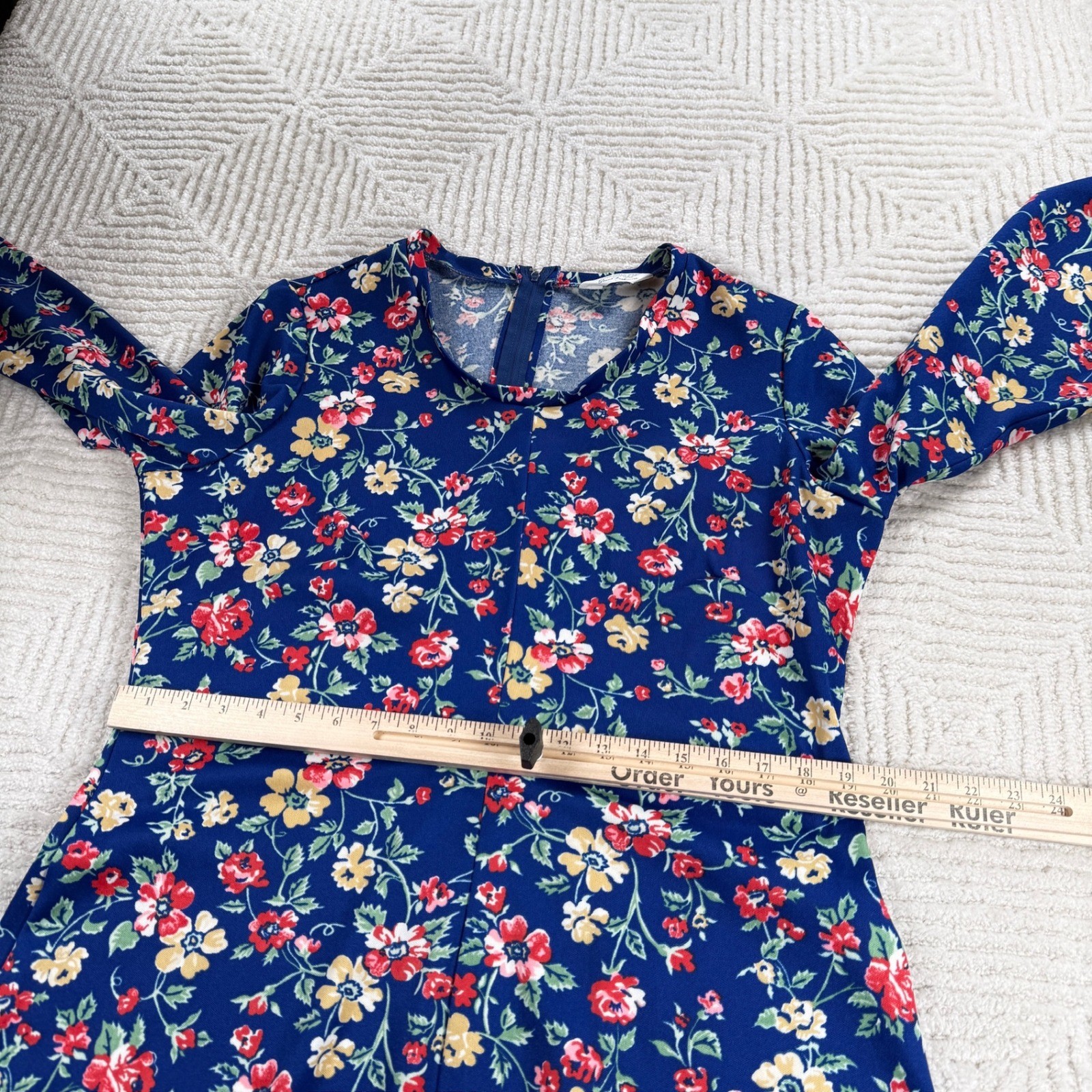Sears Fashions Floral Dress Women’s Blue Vintage 60s 70s Mod Bell Sleeve Granny
