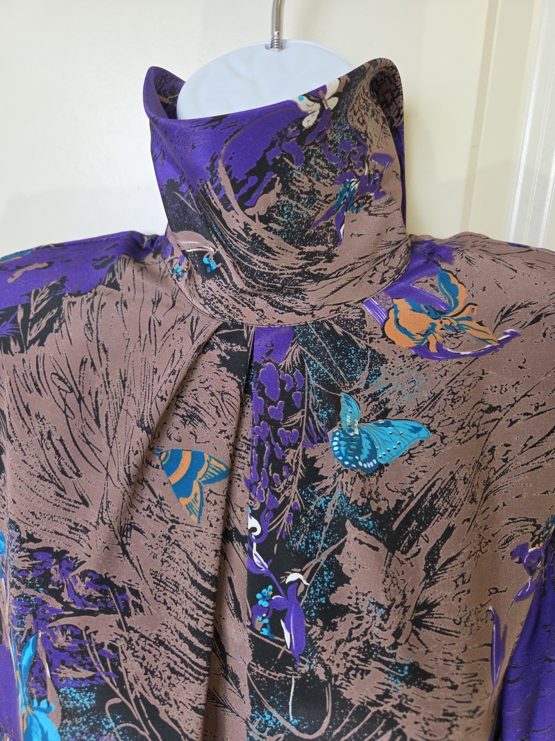 Vtg 1980s Nature Fairy Butterfly Moth Whimsy Blouse Bedford Fair Satin Size 8