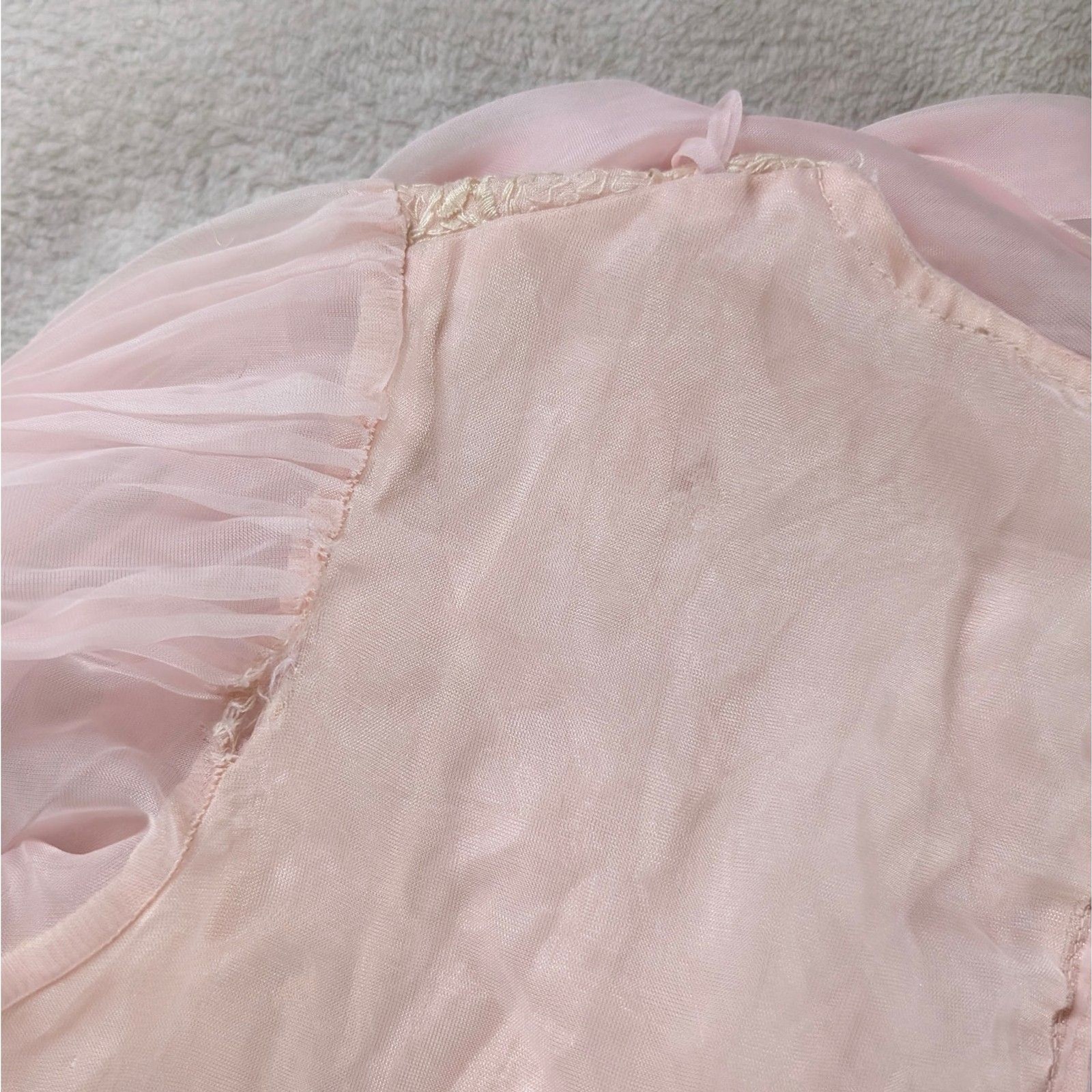 Vintage Chiffon Lace Puff Sleeve Blouse Girl’s/Women’s XXS Light Pastel Pink