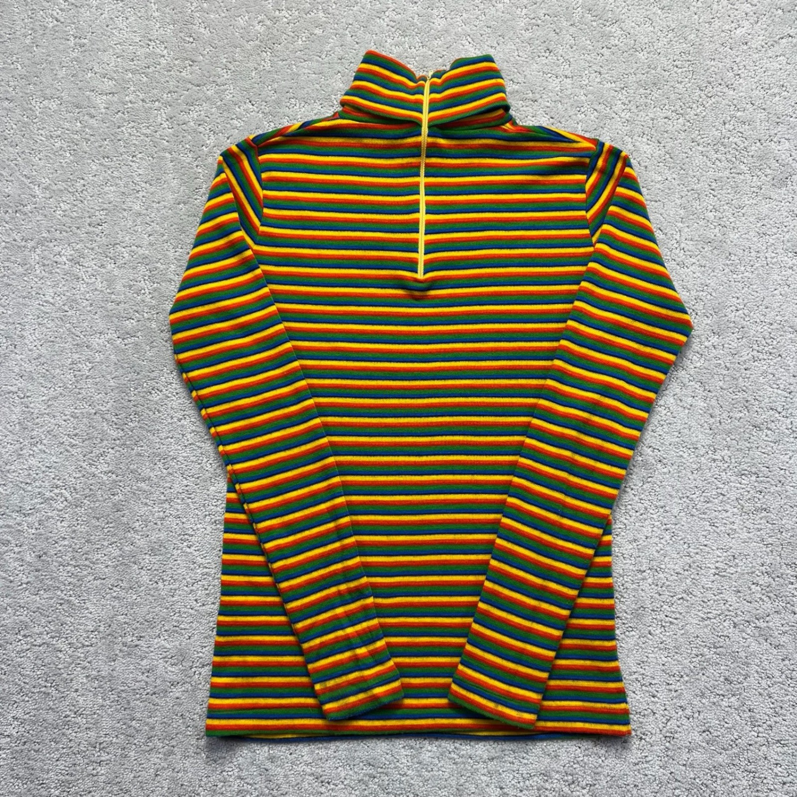 VINTAGE Rainbow Striped Mock Neck Quarter Zip Knit Top Women S? Multi Longsleeve