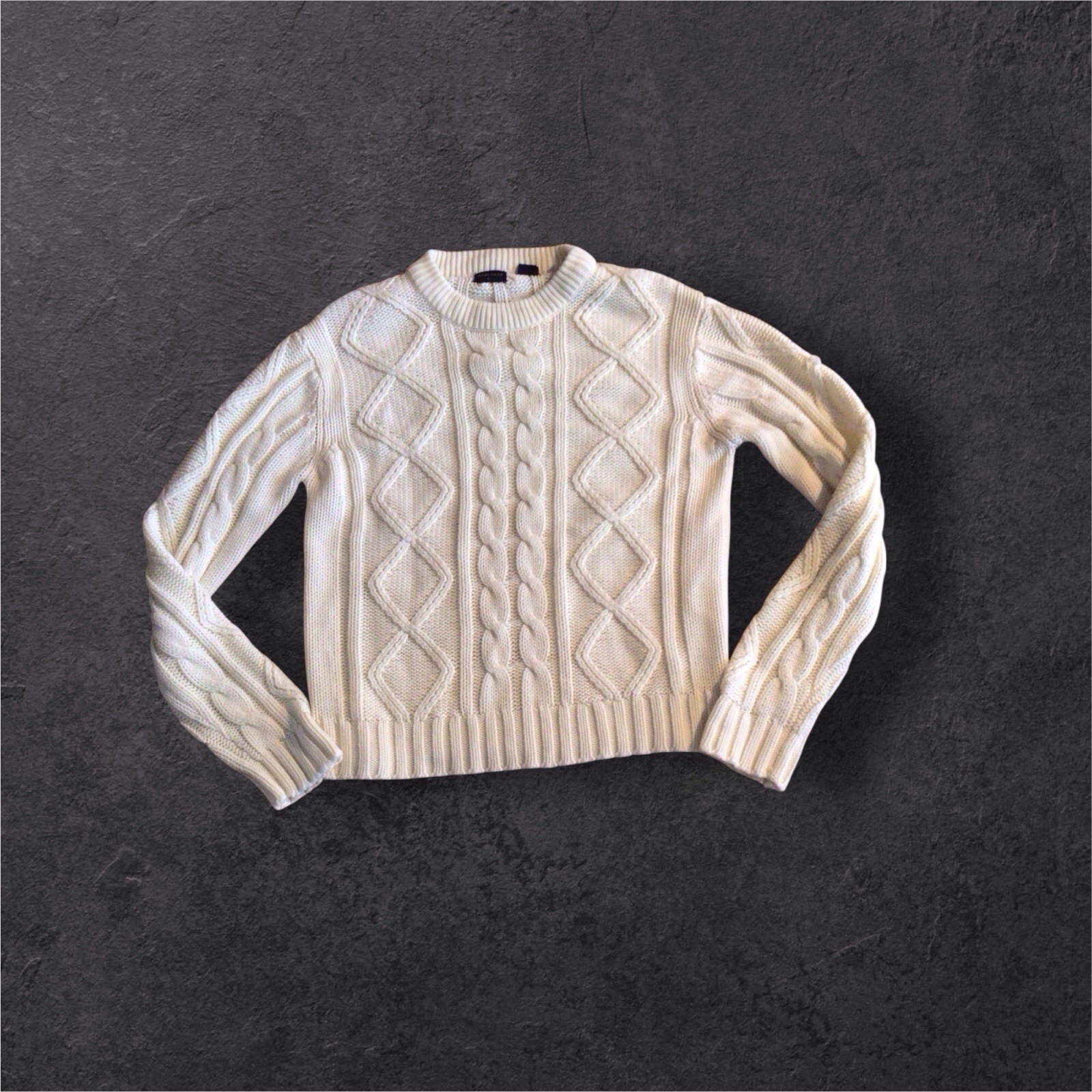 Harcrest Vintage Women’s Cream Classic Fisherman Cable Knit Sweater Large