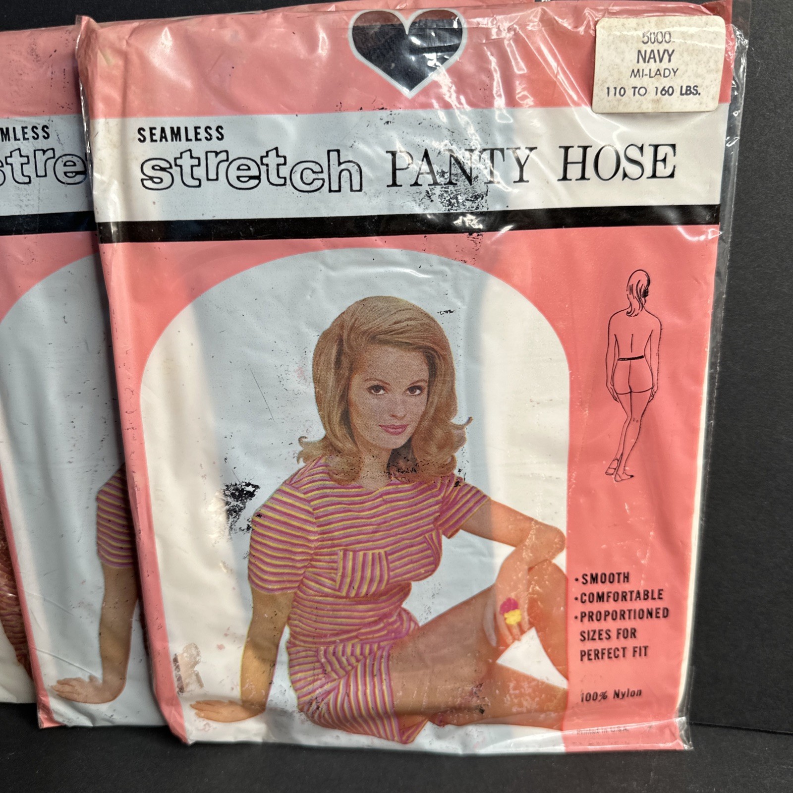 4 Pairs Vintage Seamless Stretch Pantyhose NAVY (110-160 lbs.) MI-LADY 5000