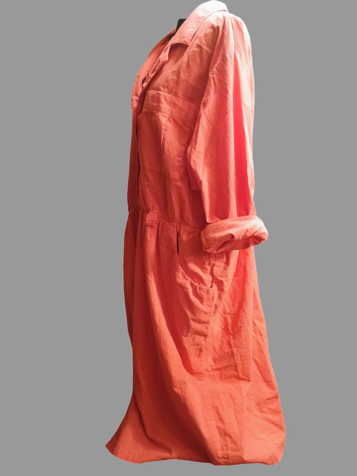 Vintage Gemini II Dress Size 24 Burnt Orange Pinstripes Mid-calf 3/4 Sleeve