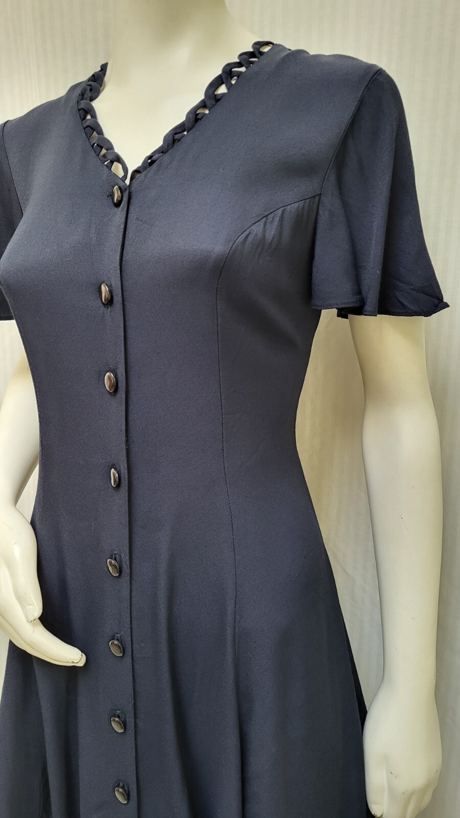 Vintage 1990’s Be Smart Blue Button Front Tie Back Dress – Size S