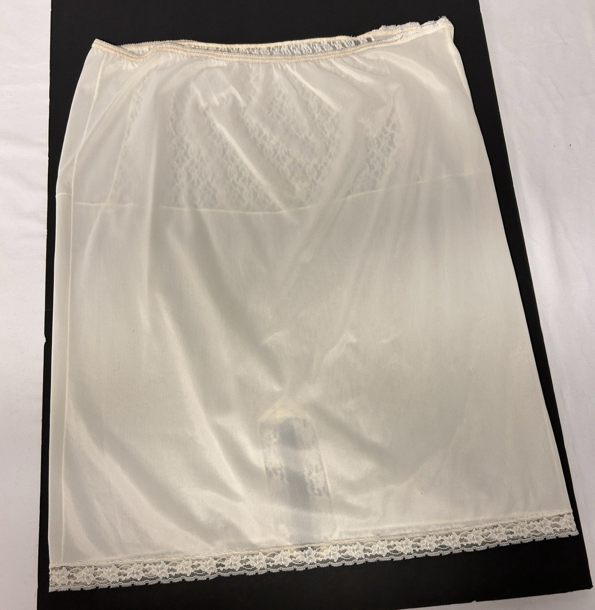 VTG 60’s Maternity Women’s M/L 34″ Waist Stretch White Skirt Slip Lace Hem EUC