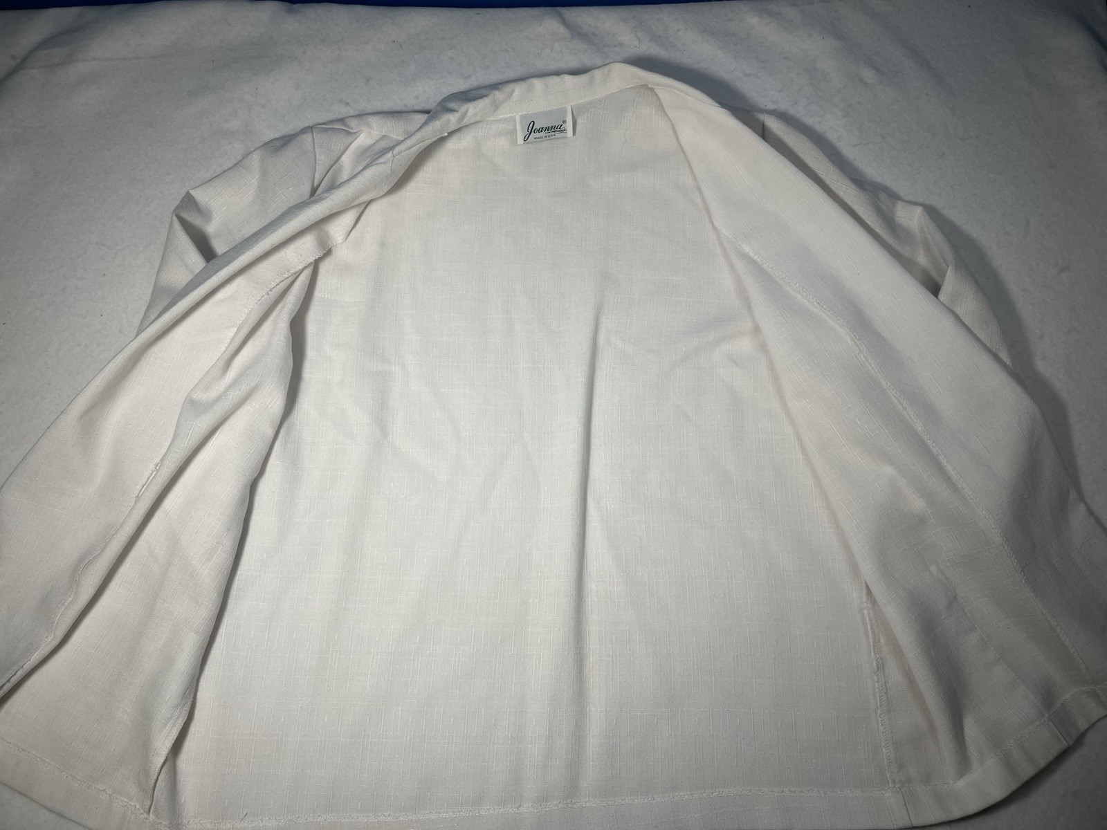 Vintage Joanna USA White Linen Look Open Front Blazer Jacket Lightweight Career