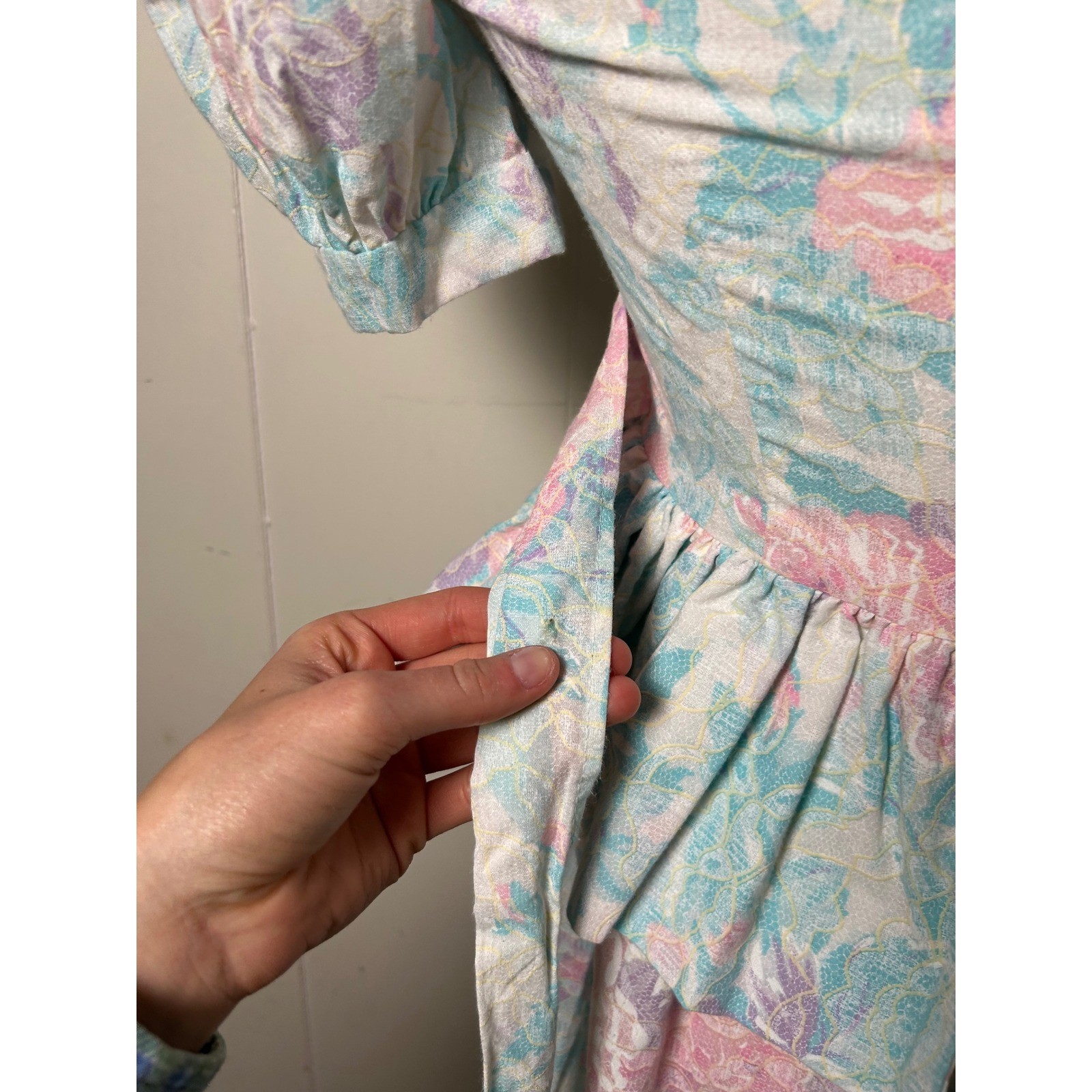 Vintage 80s Pastel Floral Peplum Midi Dress Cottagecore Tea Party Garden Prarie