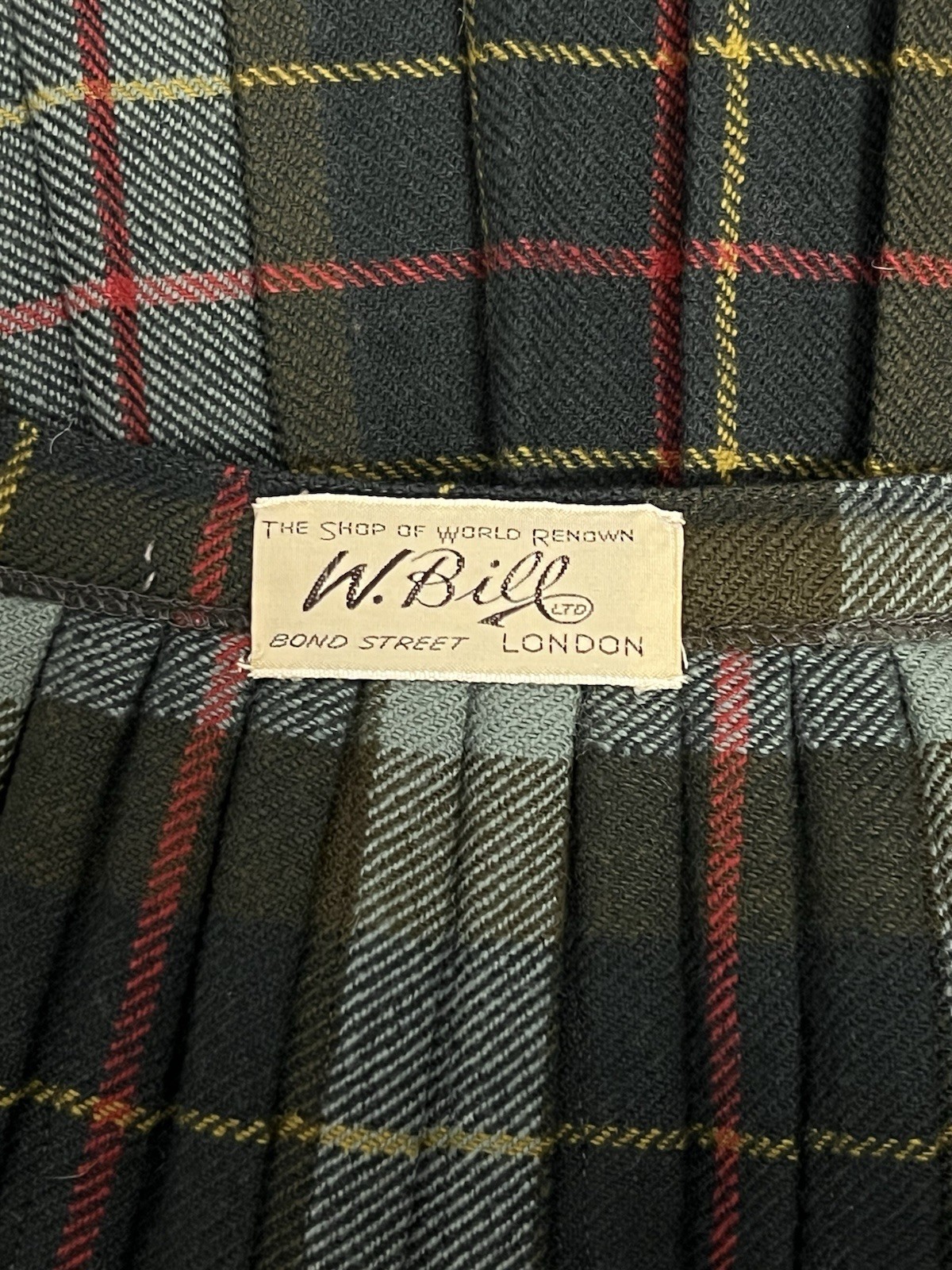 Vintage 1960s W. Bill Ltd Green Wool Tartan Wrap Skirt Pleated Buckle Straps UK