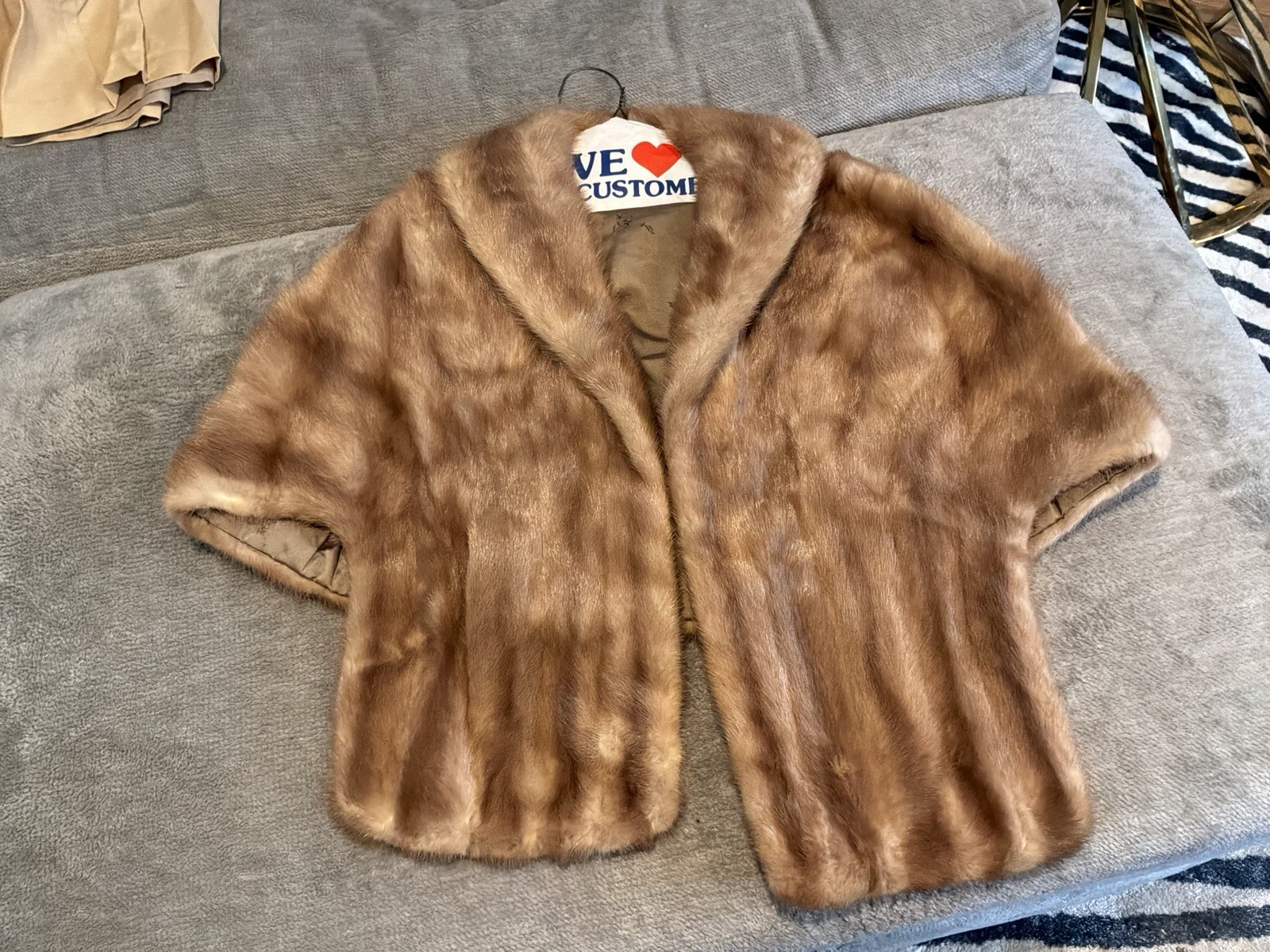 Stephen Kopiec vintage 1970s shawl Autumn Haze EMBA natural brown mink fur