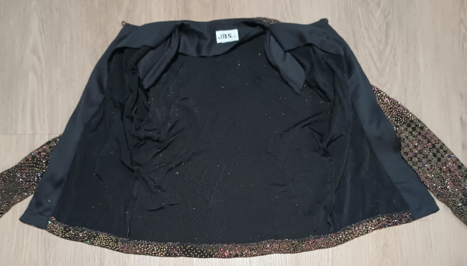Vtg 80s J.B.S. LTD. Stretchy Metallic Jeweled Sparkly Color Open Front Jacket S
