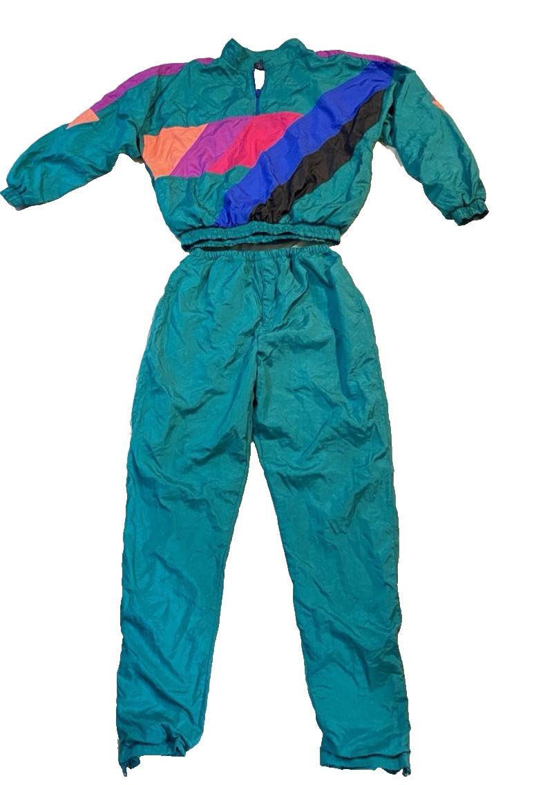 Vintage Unisex Track Suit Retro Size L Teal/Red/Blue 80’s