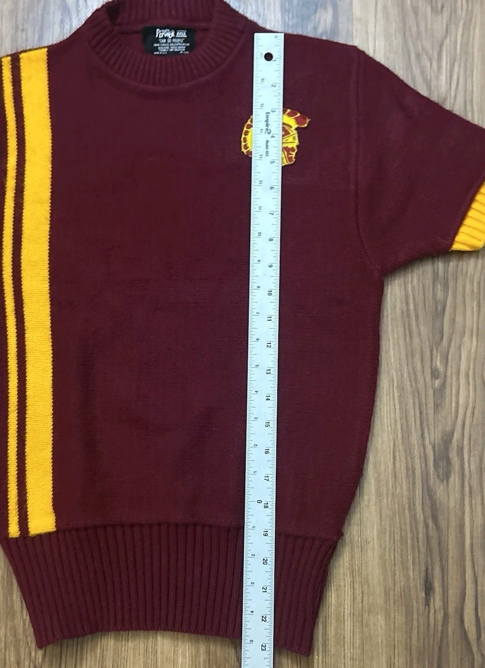 Rare Vintage USC Cheer Orlon Knit Sweater Pepster Hall Red Short Sleeve Small