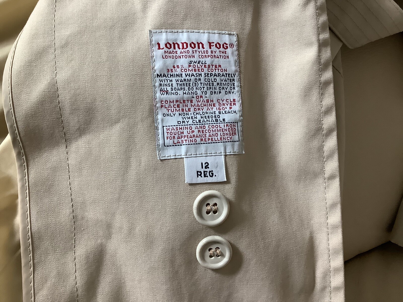 Vintage London Fog Trench Rain Coat Full Length With Belt Size 12 Reg