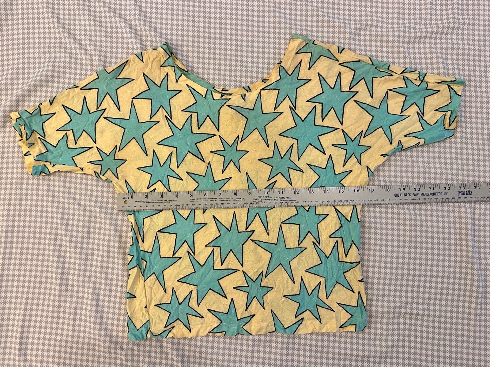 VTG 80s/90s Esprit Teal Starburst Pattern Scoop Neck Shirt Womens Size S