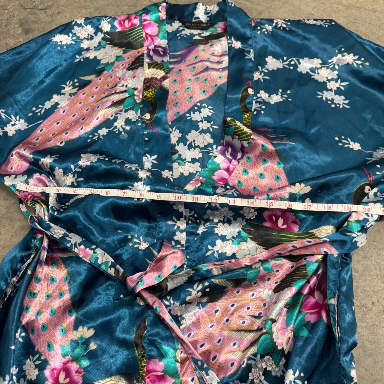 Babeyond Teal Satin Peacock Floral Long Kimono Robe Old Money Boho Retro Y2k