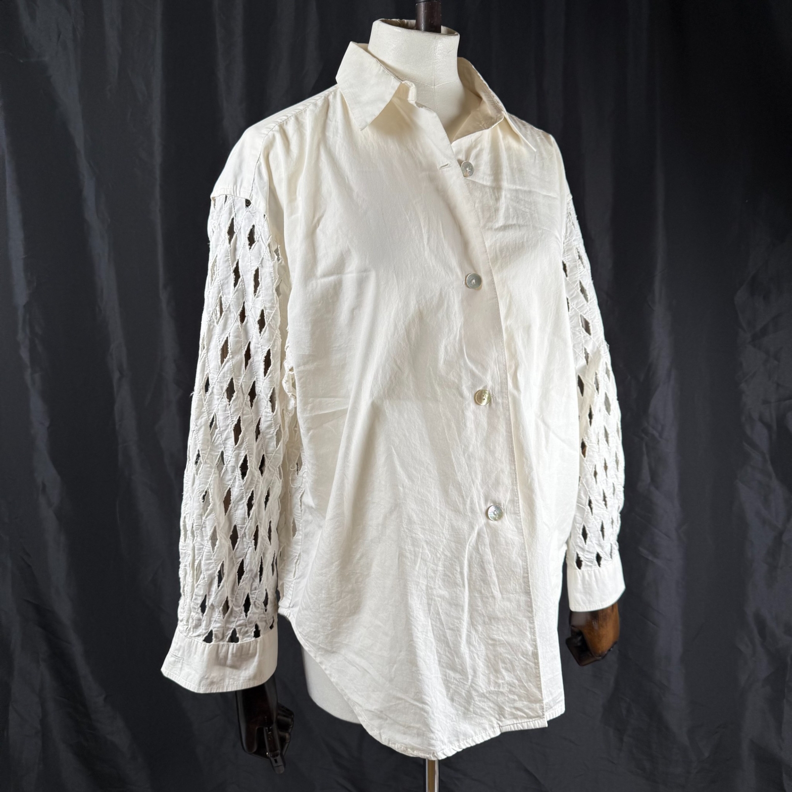Vtg Times Seven Todd Oldham Women’s Small Shirt White Mother Of Pearl Lattice
