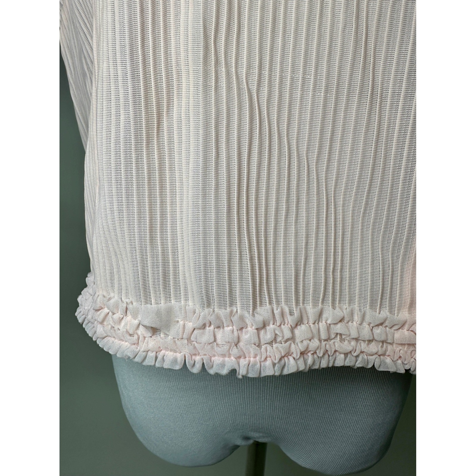 Vintage 1950s Jami Originals Pale Pink Pleated Ruffle Blouse Nylon Top 40 Bust