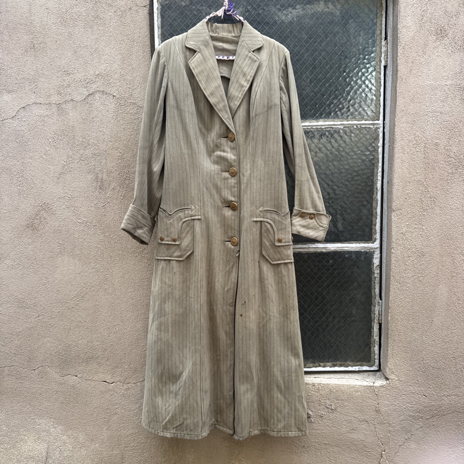 Antique Edwardian Pin Stripe Cream Coat Celluloid Buttons Darting Dress Jacket