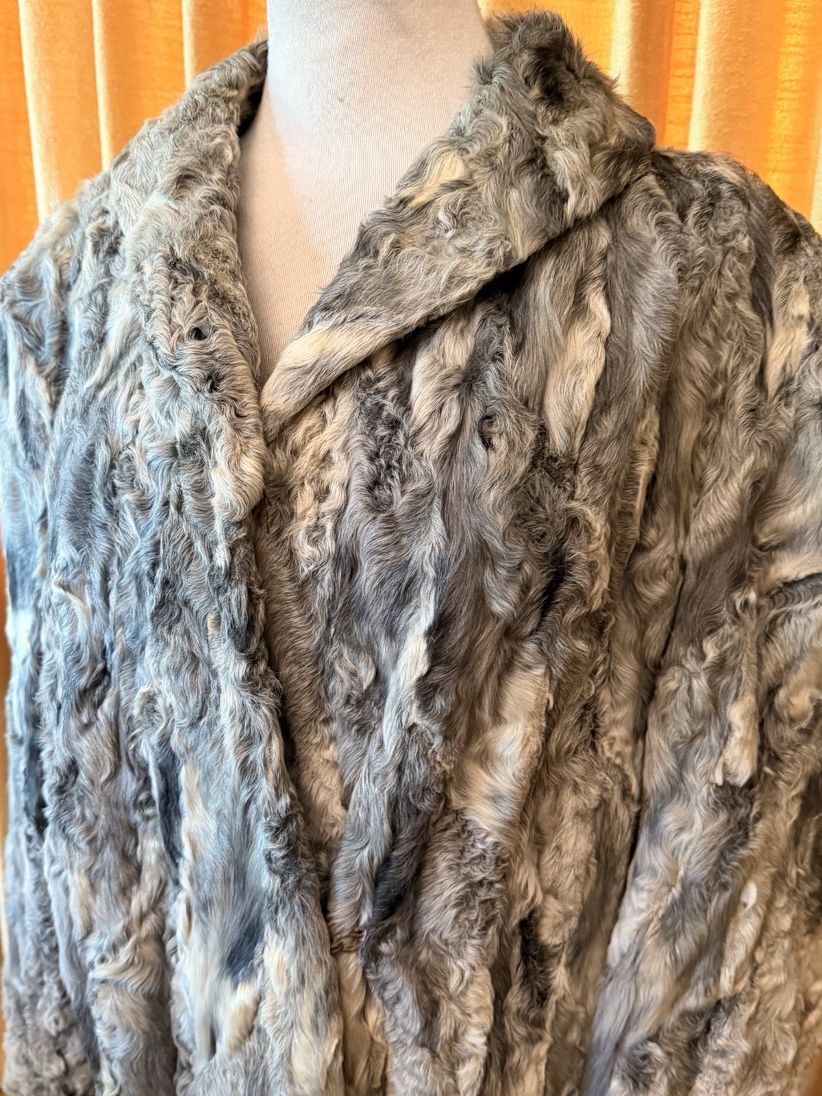 Vintage 1950s/60s Persian Curly Lamb Silver Grey Fur Coat Size M/L