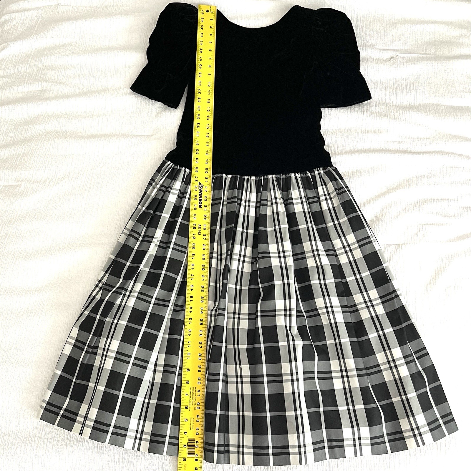 VTG 80’s ACT 1 New York Black Velvet & Taffeta Dress Satin Back Bow Sz 9-10 USA