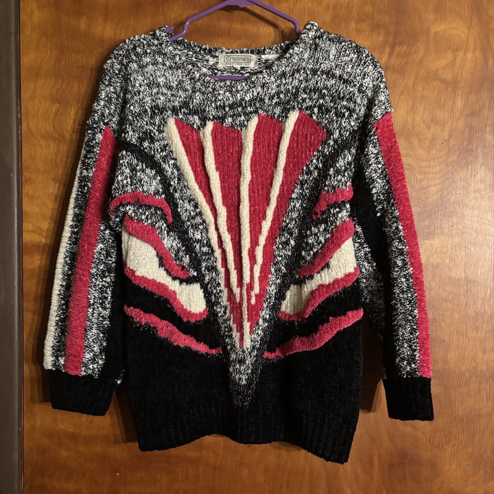 CRISTINA (Vintage 80s 90s) Hot Pink Abstract Women’s Sweater Size M