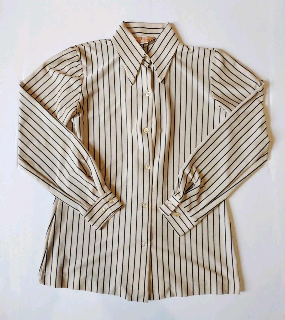Vintage Koret Of California Women’s Button Down Cream And Black Stripes