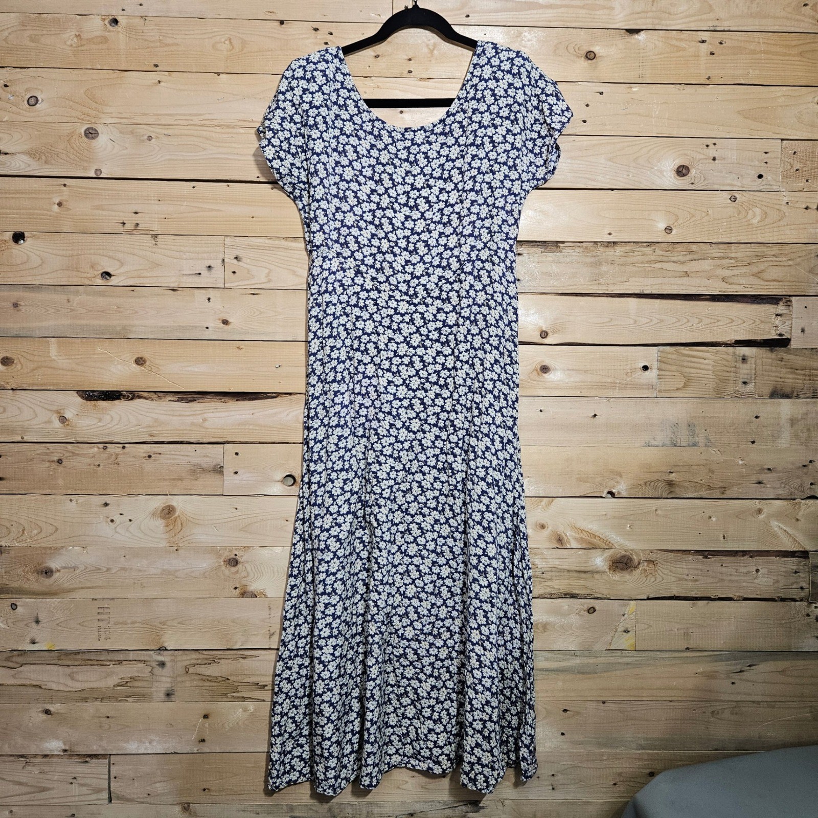 Vintage All That Jazz Navy Blue Floral Daisy Maxi Dress 9/10 90s USA Grunge