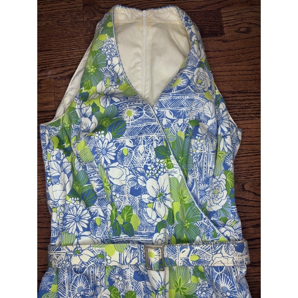 Talbots Floral Midi Dress Blue Green Size 8 Spring Wedding Guest