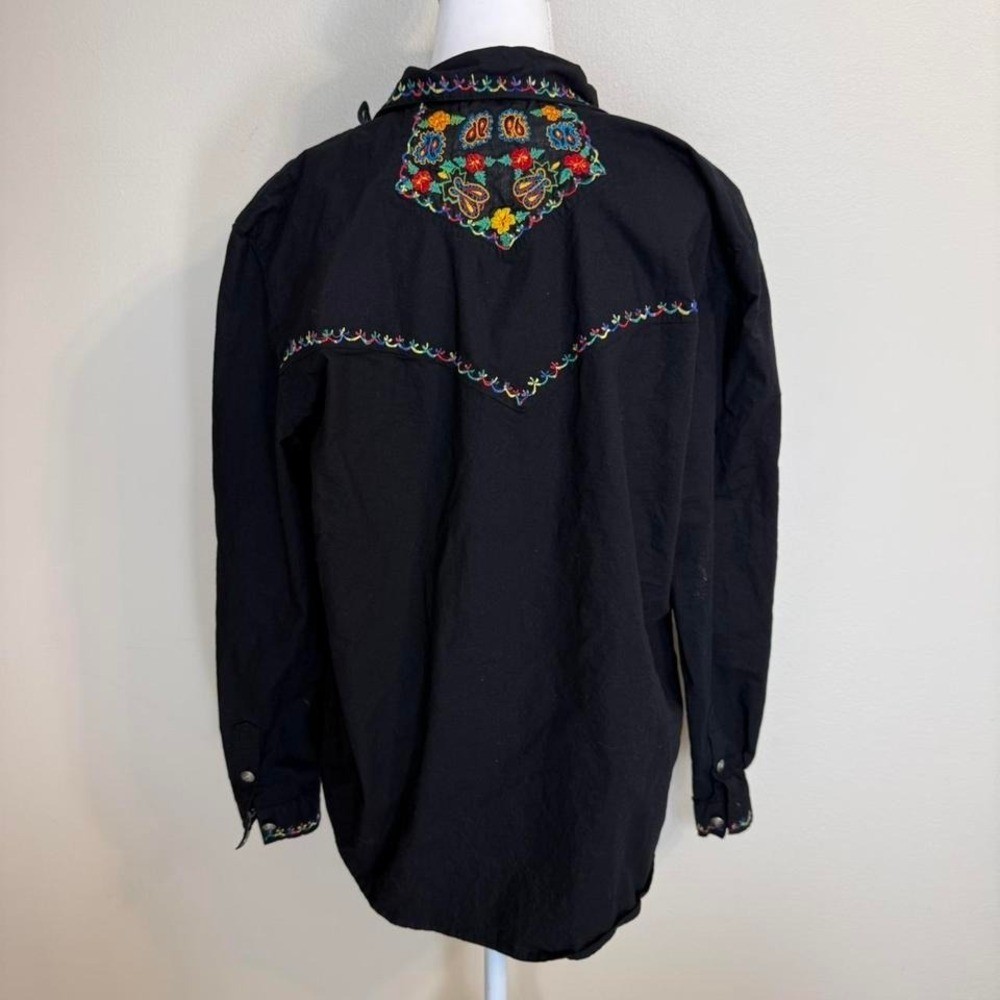 Black Embroidered Western Floral Button Up Top Women’s Sz L Country Cowgirl