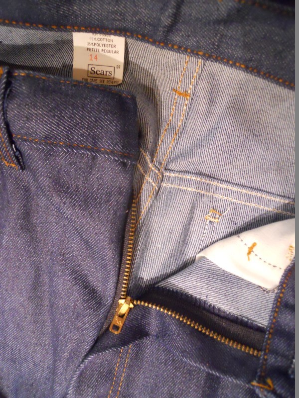 Nos 60s 70s Sears JTF Blue Jeans Pants High Waist Rockabilly Boho Mod Vintage 14