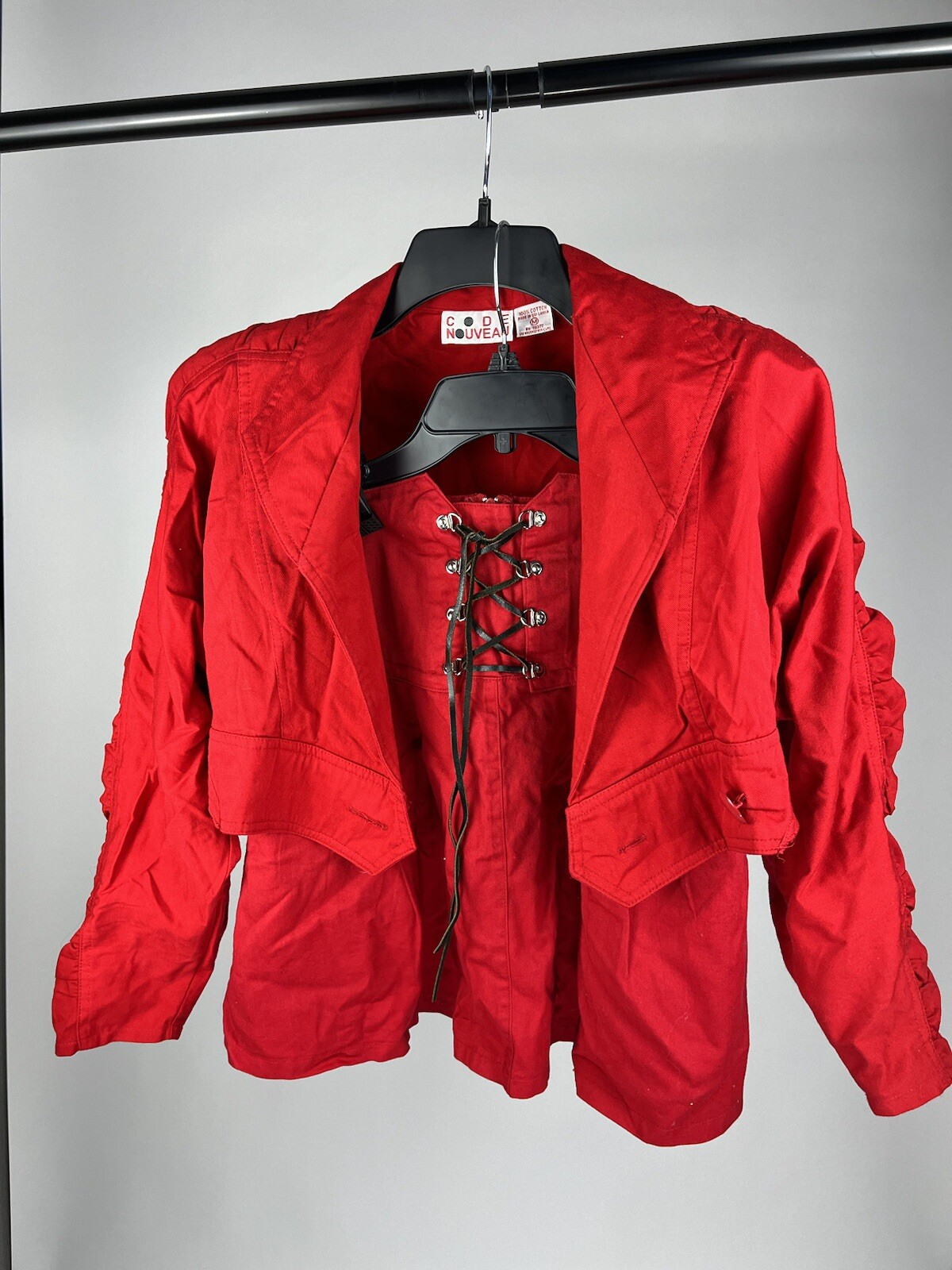 Vintage 80’s Code Nouveau Red 100% Cotton Skirt And Jacket Medium Combo