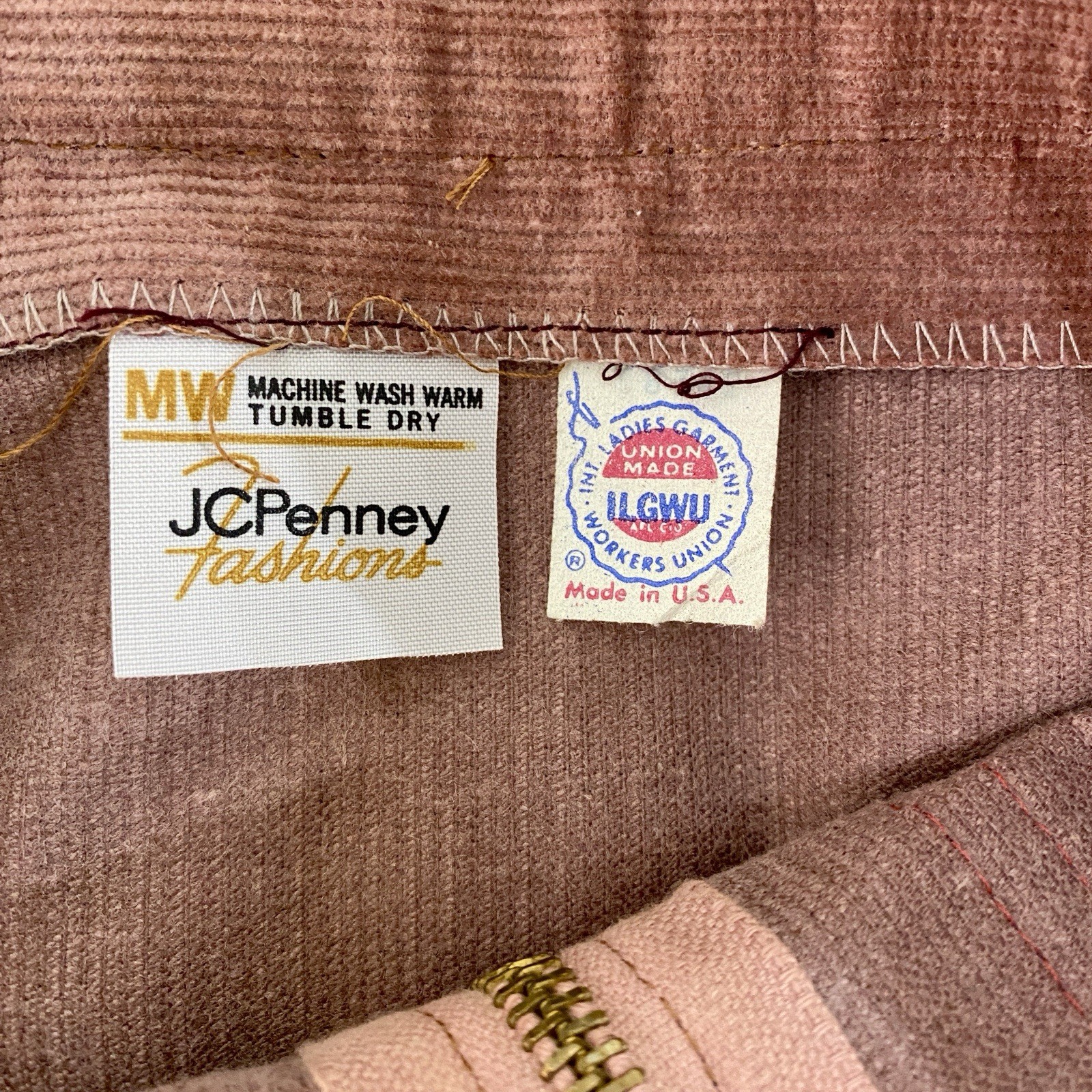 VTG 70s JCPenney Corduroy Skirt ILGWU Union Made Pink Rose Mauve Western A-Line