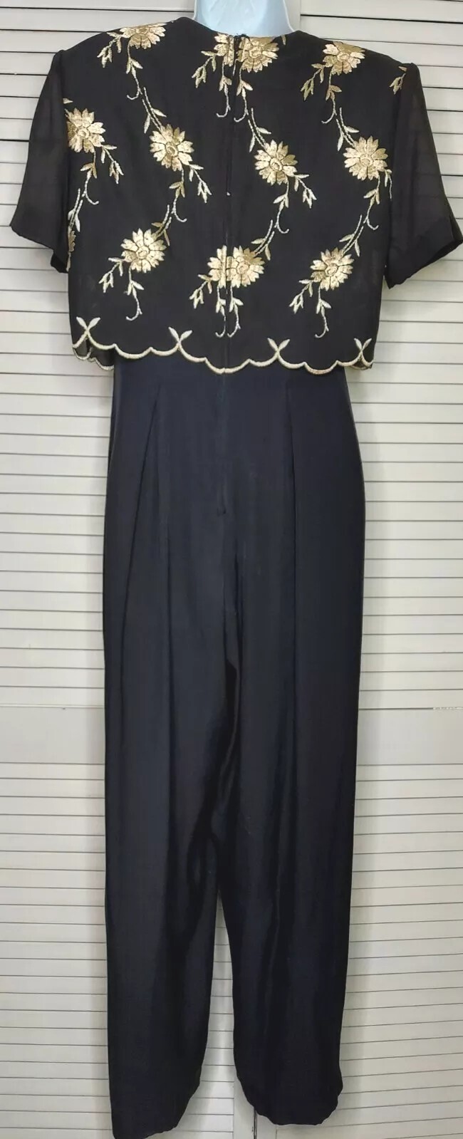 Vtg Jumpsuit Jeffrey & Dara Linda Hutley Black w Gold Embroidery Pant Suit Sz: 6