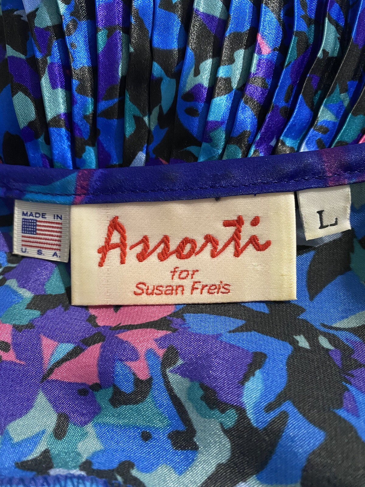 Assorti Susan Freis Vintage 80s 3/4 Bell Sleeve Ruffle Floral Sz Large ~EUC~