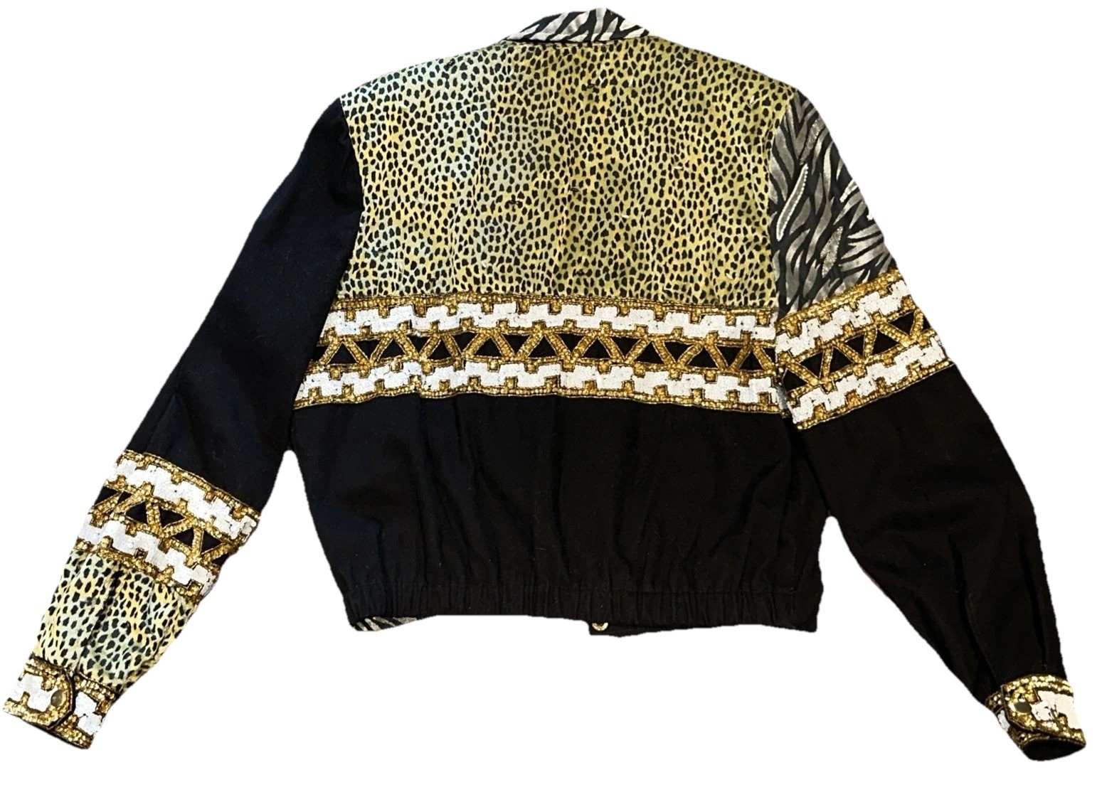 Vintage 80s Beaded Sequin Jacket MODI Medium Maximalist Animal Print Blazer