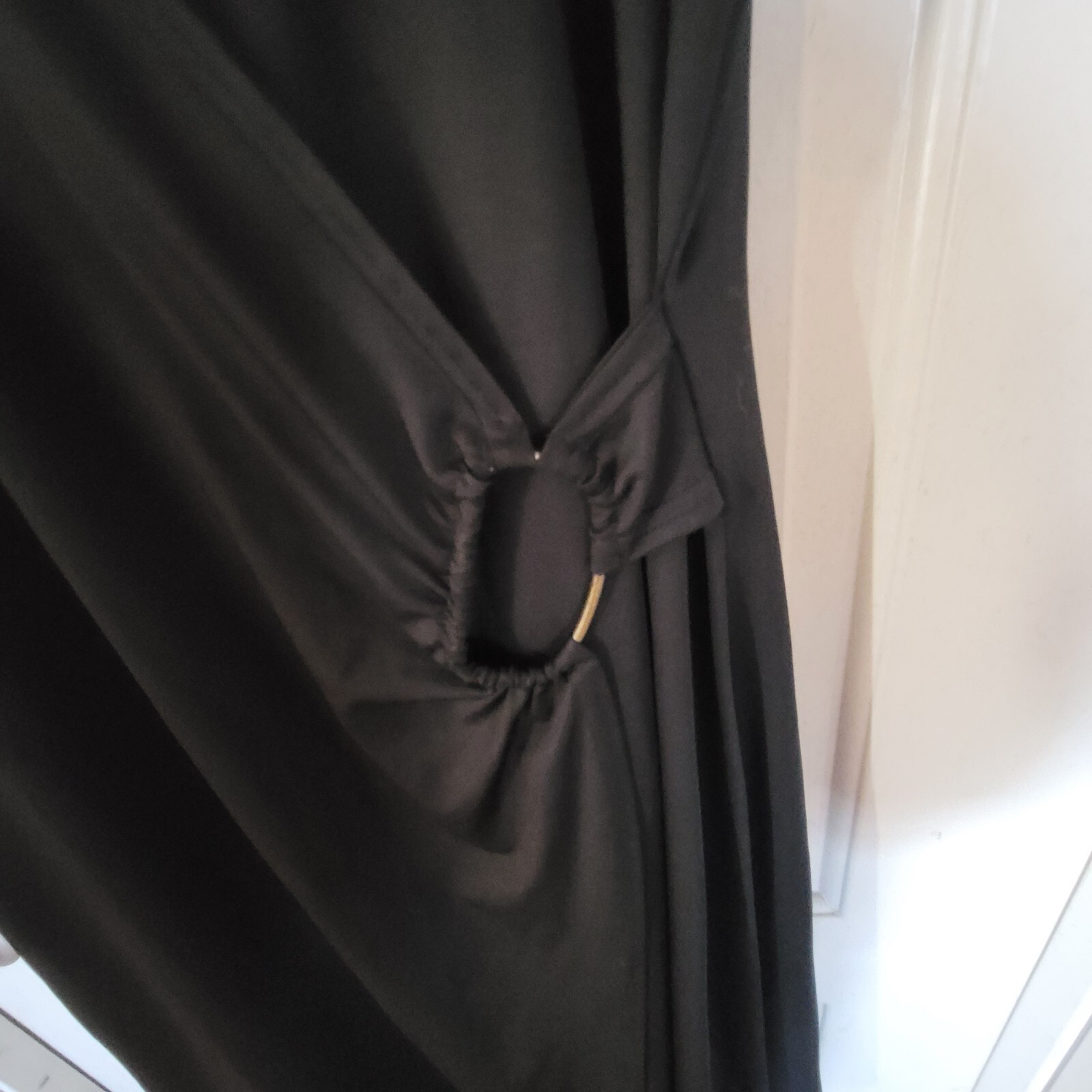 Vintage Black „Faux” Fake Wrap Dress Short Sleeve TOUCHE’ Size Large Office