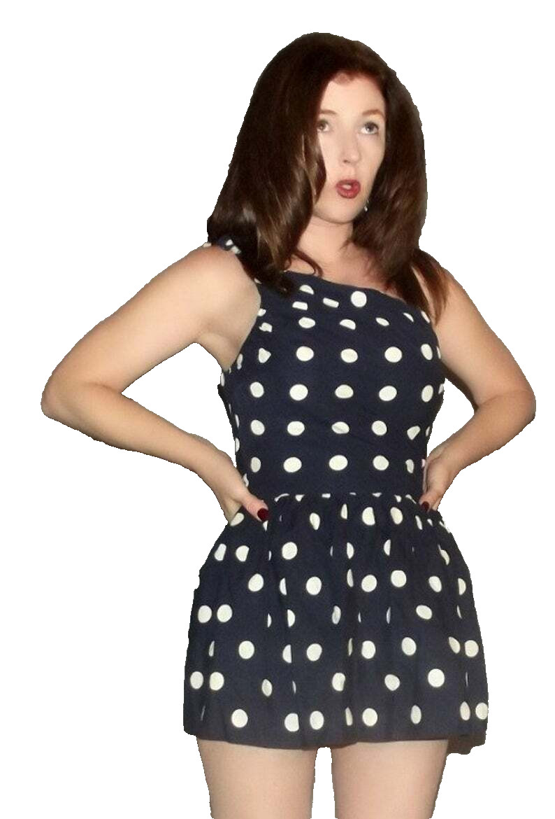 SALE! XS S Vtg 50s Polka Dot Rockabilly One Shoulder BOMBSHELL Pin Up Swimsuit