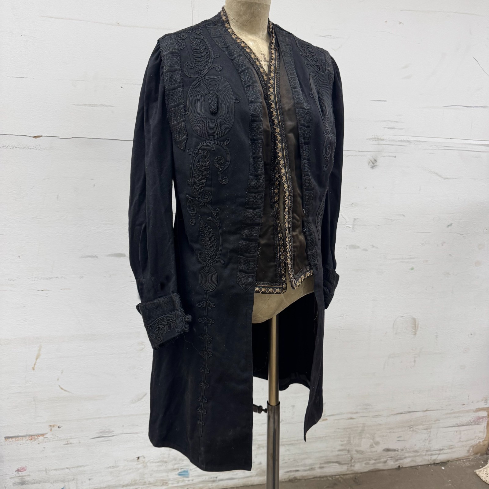 Antique Victorian Edwardian Black Frock Coat Soutache 1880s-1910s Gothic