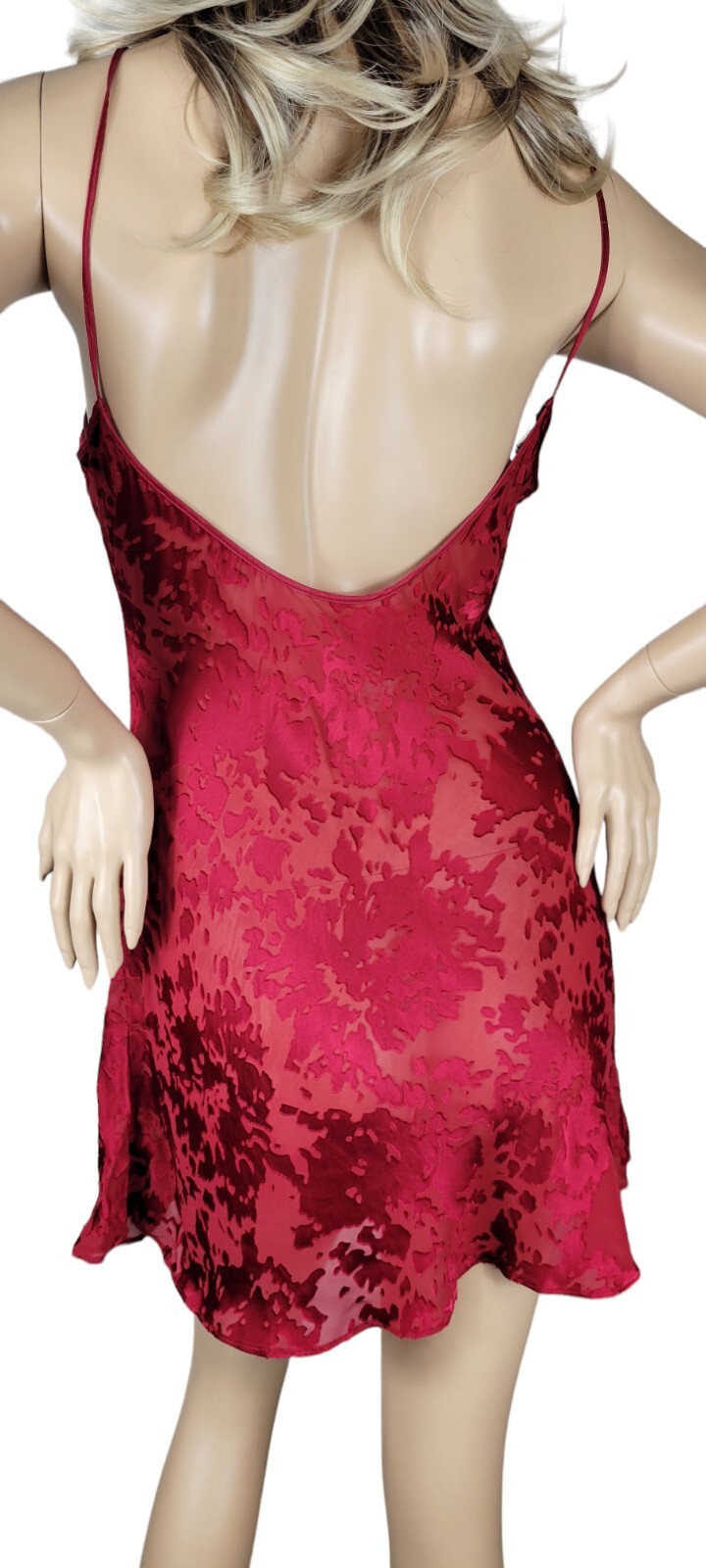 Vintage 1990’s Valentino Intimo Red Silk Babydoll Nightgown Slip Sheer Burnout M
