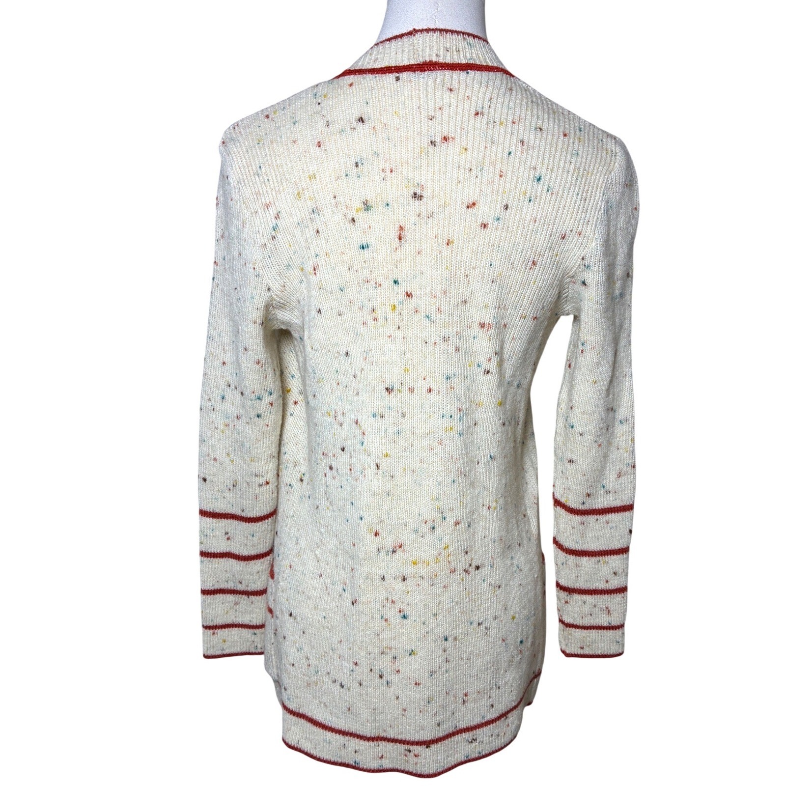 Vintage Roos Atkins Italy Confetti Knit Wool Blend Cardigan Red Trim Medium