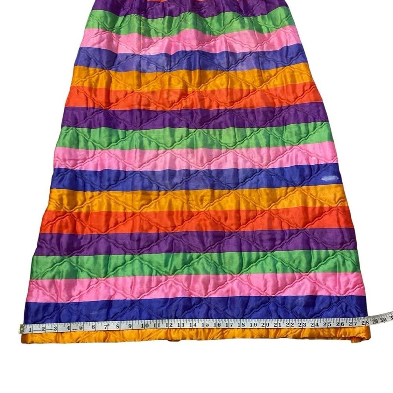 Vintage Rhapsody By Glazier Quilted Striped Maxi Skirt Small Medium Rainbow